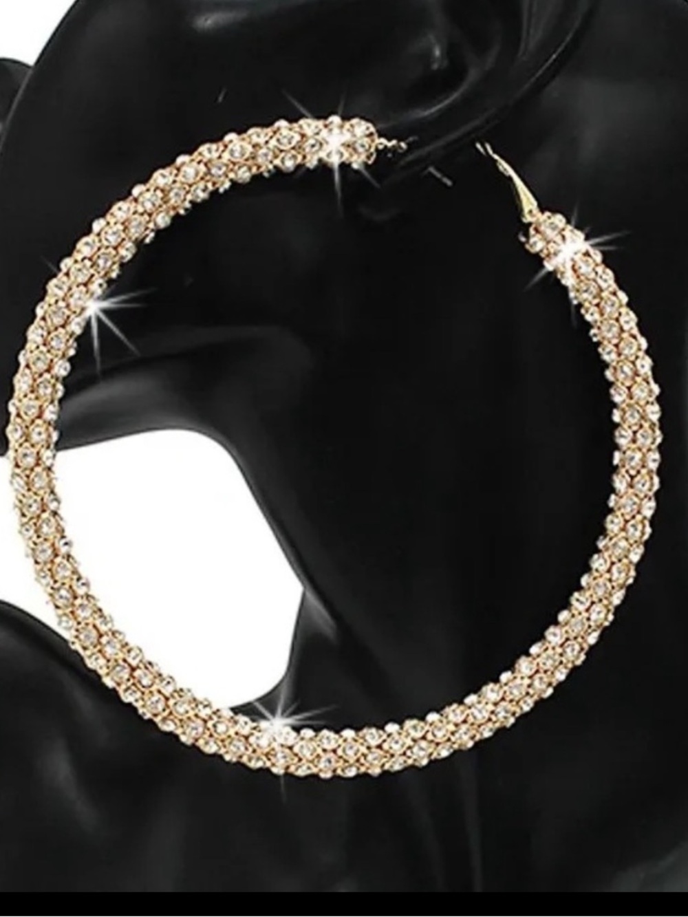4.25" FULL Pave Set Crystal Rhinestone cz dangle drop Hoop mesh Earrings Gold